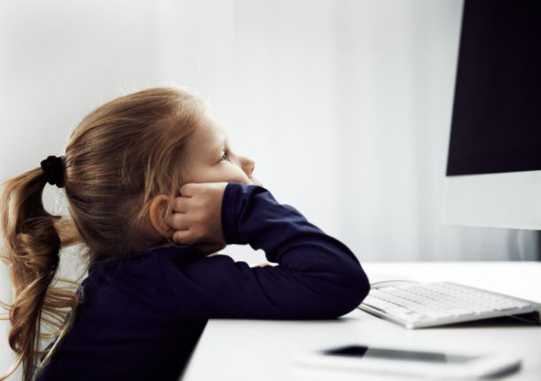 Little Girl Staring At Computer Screen